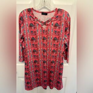 Fashion Express Women’s Cowgirl, Desert Coral and Blue Tribal Print Dress